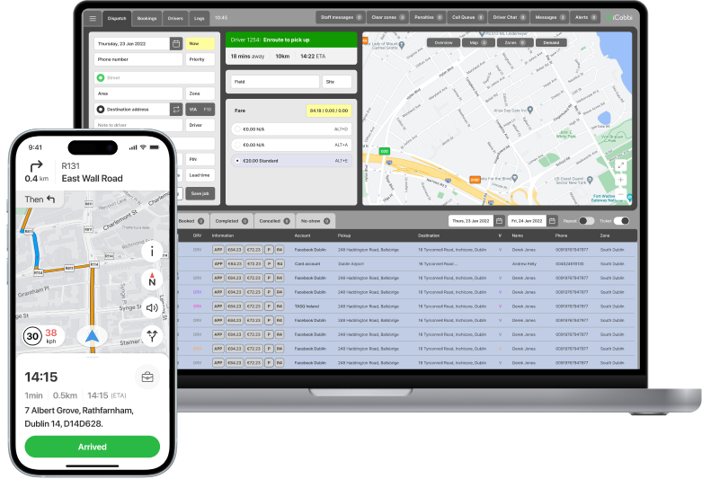 iCabbi dispatch software interface for UK taxi dispatch outsourcing